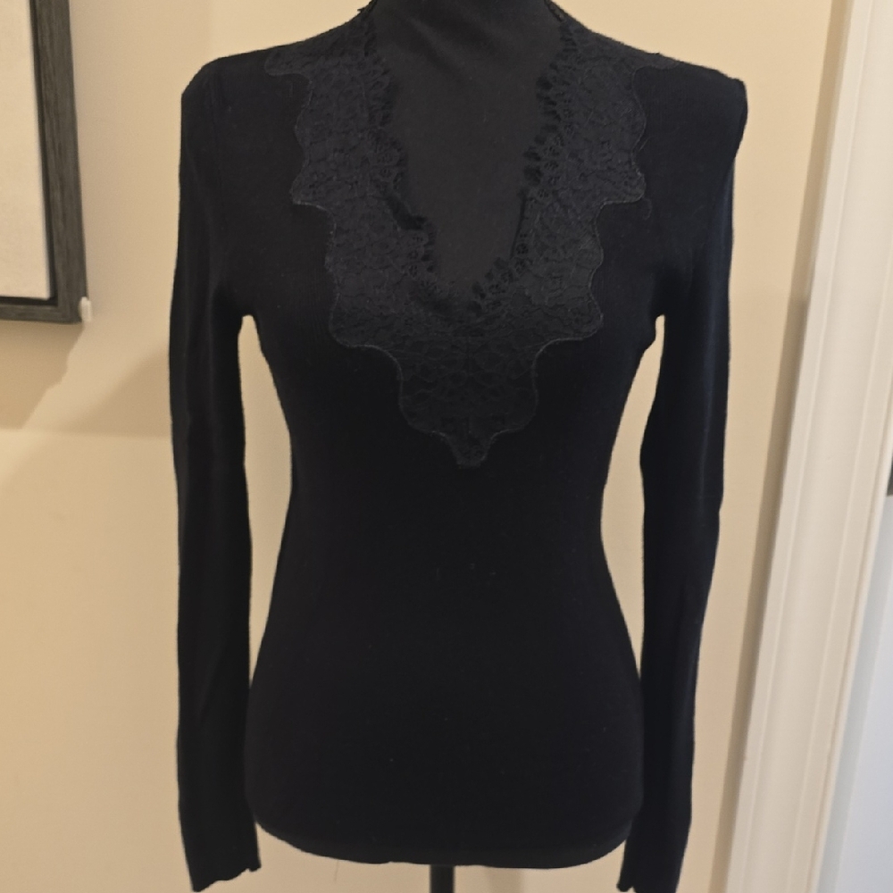 Express Black Long Sleeve Lace Top